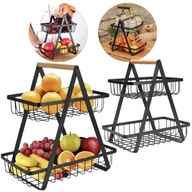 METALOWY KOSZ KOSZYK NA OWOCE DWUPOZIOMOWY STOJAK PIĘTROWY CZARNY 2 POZIOMY