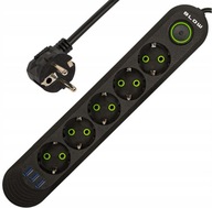 CZARNY PRZEDŁUŻACZ LISTWA ZASILAJĄCA WŁĄCZNIK 3x USB 5 GNIAZD 5m