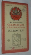 Stara mapa Londynu S-W, jednocalowa, Ordnance Survey, nr 170, 1945 rok.