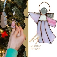 Aniołek Różowy z Dzwoneczkiem Witrażowa Dekoracja trójwymiarowa