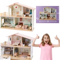 DREWNIANY DOMEK DLA LALEK Z MEBLAMI DLA DZIECI MINI MATTERS 40cm