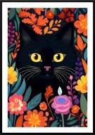 A2 KOLOROWY PLAKAT OBRAZ KOTY KOT CZARNY KOT W KOLOROWYCH KWIATACH