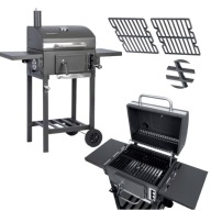 GRILL WĘGLOWY OGRODOWY Z POKRYWĄ DUŻY ŻELIWNY RUSZT KOMIN + TERMOMETR
