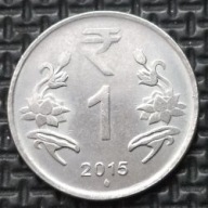 *INDIE [1927]*1 rupia 2015 *znak menniczy Mumbaj (Bombaj):, kwiat Lotos