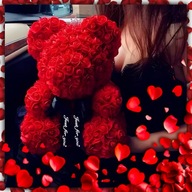 MIŚ Z RÓŻ 25 CM DUŻY PREZENT NA DZIEŃ KOBIET RÓŻE UPOMINEK WALENTYNKI