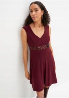 NOWA koktajlowa WYSMUKLAJĄCA sukienka bordo_HAFT cekiny_dżersej+lycra r.48