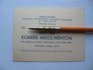 KRAKÓW AKADEMIA MEDYCZNA KOMERS ABSOLWENTÓW ZAPROSZENIE 1955 r.