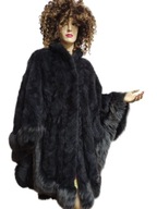 piękne Futro duże ponczo z norek z naturalnym futrem z lisów