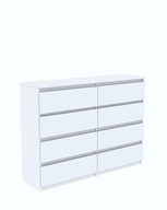 Komoda Biała 120cm 8 szuflad Nowoczesna Pojemna Szafka Do Sypialni i Salonu