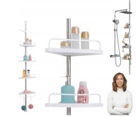 PÓŁKA ŁAZIENKOWA NAROŻNA POD PRYSZNIC TELESKOPOWA WOLNOSTOJĄCA BIAŁA WYSOKA