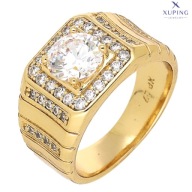 75082 Pierścionek pozłacany 18K średnica 19 mm sygnet z cyrkoniami