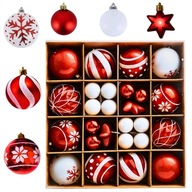 Bombki choinkowe czerwone białe na choinkę PREMIUM ozdoby świąteczne 44szt