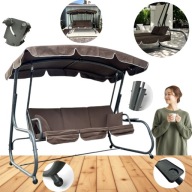 HUŚTAWKA OGRODOWA 3-OSOBOWA ROZKŁADANA ŁAWKA BUJANA DASZEK PODUSZKI BRĄZOWA