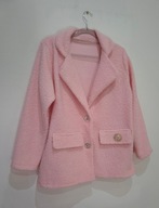 Marynarka płaszczyk złote guziki broszka morela brzoskwinia baranek uni