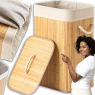 KOSZ WOLNOSTOJĄCY NA PRANIE PRALNIA 72L BAMBUSOWY BEŻOWY ŁAZIENKA KOSZYK