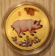 ROK ŚWINI - CHINY - NUMIZMAT PLATEROWANY KOLOR