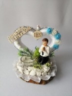 Pamiątka Komunia Chłopiec Klęczący W Sercu Róże Piankowe