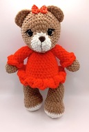 Miś w czerwonej sukience 30 cm szydełko - GOTOWY DO WYSYŁKI
