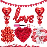 ZESTAW DEKORACJI WALENTYNKOWYCH - BALONY, PŁATKI RÓŻ, BANER!