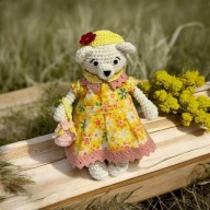 MIŚ SZYDEŁKOWY RĘKODZIEŁO W STYLOWYM UBRANKU, Idealny Prezent, Handmade