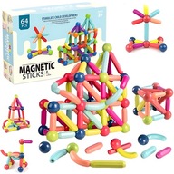 KLOCKI MAGNETYCZNE KONSTRUKCYJNE 64 EL. ZESTAW EDUKACYJNY DLA DZIECI