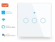 Przełącznik Włącznik dotykowy potrójny TUYA Asystent Wi-Fi Białe Szkło