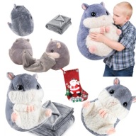 2W1 DZIECIĘCA PLUSZOWA ZABAWKA CHOMIK 50CM I KOCYK 160X110CM SZARY MASKOTKA