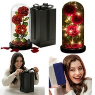 PREZENT WALENTYNKI DLA NIEJ WIECZNA RÓŻA W SZKLE BUKIET ŚWIECĄCA LAMPKA LED