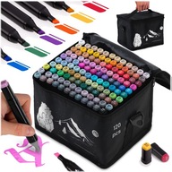 MARKERY ALKOHOLOWE 120 SZT DWUSTRONNE FLAMASTRY PISAKI Z TORBĄ ZESTAW