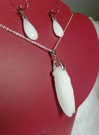 Biały jadeit, elegancki zestaw biżuterii - wisior i kolczyki, srebro
