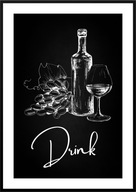 A2 PLAKAT DO KUCHNI JADALNI RESTAURACJI CZARNO BIAŁY "DRINK" WINO WINOGRONO