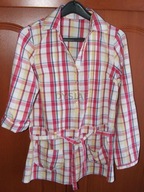 Tunika dziewczęca długa rozpinana wiązana typu koszula w kratę