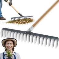 GRABIE METALOWE DO LIŚCI TRAWY OGRODOWE MOCNE DREWNIANY TRZON 18-ZĘBNE 158