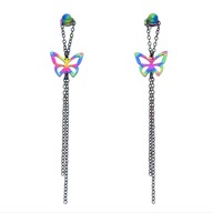 63282 Kolczyki holo stal chirurgiczna motylki z łańcuszkami