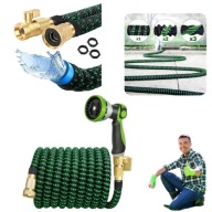 MOCNY WĄŻ OGRODOWY ROZCIĄGLIWY ELASTYCZNY 15M + PISTOLET ZŁĄCZKI Z MOSIĄDZU