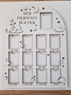 Drewniana biała ramka na zdjęcie 3D personalizowana Imię Roczek Chrzest