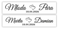 Tablice ślubne na auto białe - MŁODA PARA - IMIONA - DATA -- 2 szt