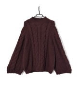 Sweter Oversize Luźny Gruby Splot Warkocze Brązowy |R. M