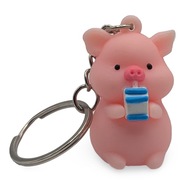 brelok świnka z napojem – dodatek do kluczy plecaka ozdoba prezent upominek