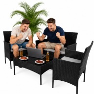 ZESTAW MEBLI OGRODOWYCH TECHNORATTAN CZARNE KOMPLET 2 FOTELE SOFA STOLIK