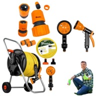 WĄŻ OGRODOWY NA WÓZKU BĘBEN ZWIJACZ ZESTAW PODLEWANIE MOCNY ODPORNY 50M1/2"