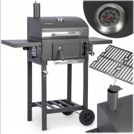 GRILL WĘGLOWY OGRODOWY KOMIN ŻELIWNY RUSZT Z POKRYWĄ POPIELNIK Z TERMOMETR