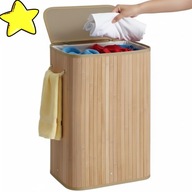 KOSZ NA PRANIE BAMBUSOWY POJEMNY 72L WĄSKI SKŁADANY BIELIZNA NATURALNY