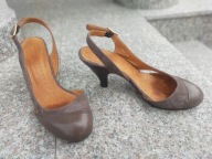 CHIE MIHARA nr 39 wygodne szaro-brązowe czółenka z okrytą piętą skóra