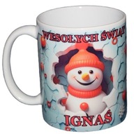 KUBEK ŚWIĄTECZNY Z NADRUKIEM PREZENT NA MIKOŁAJA + KARTONIK + IMIĘ