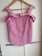 36 S New Look czerwona bluzka w prążek odkryte ramiona