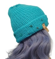 Turkusowa czapka z kryształkami, wegańska, handmade, unikat