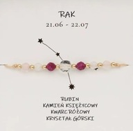 Bransoletka Znak Zodiaku RAK Rubin, Kamień księżycowy, Kwarc różowy