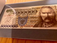 Banknot 5000000 zł. PWPW NBP Piłsudski Certyfikat Bardzo niski numer