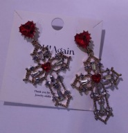 Złoto srebrne kolczyki KRZYŻ czerwone zdobienia serce